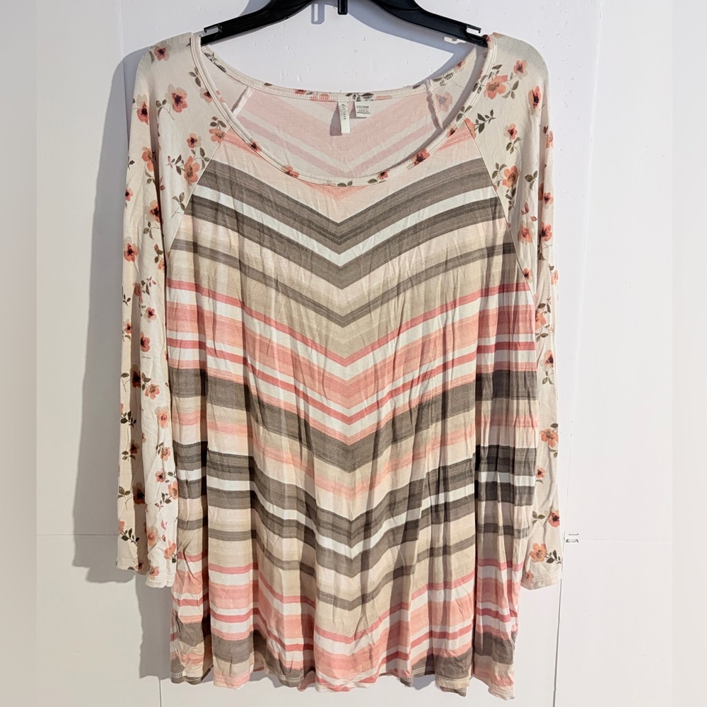 Striped Floral Long Sleeve Women's Top